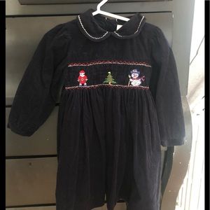 Navy Corduroy Smocked Christmas Dress 2T